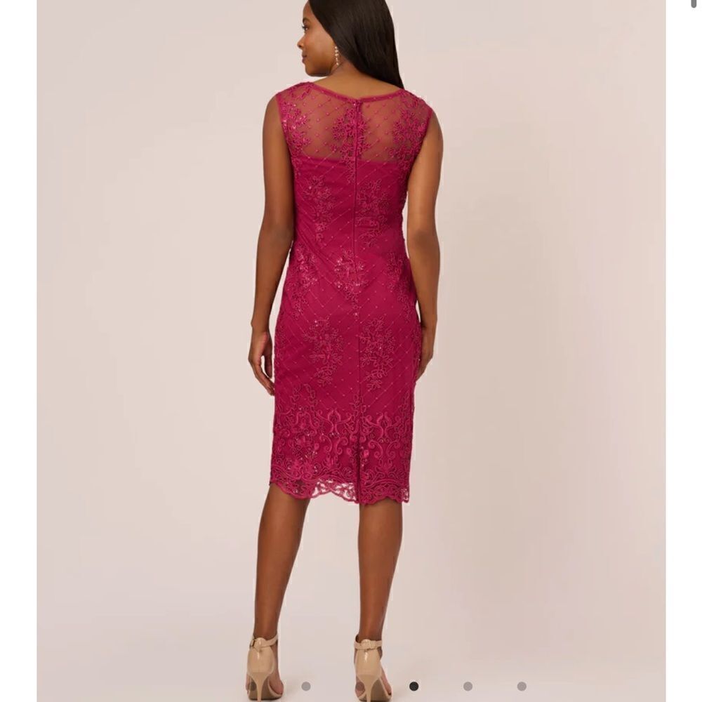 Adrianna Papell Sequin Embroidered Sheath Dress With Sheer Neckline, Pink, 4 NWT - Picture 4 of 14